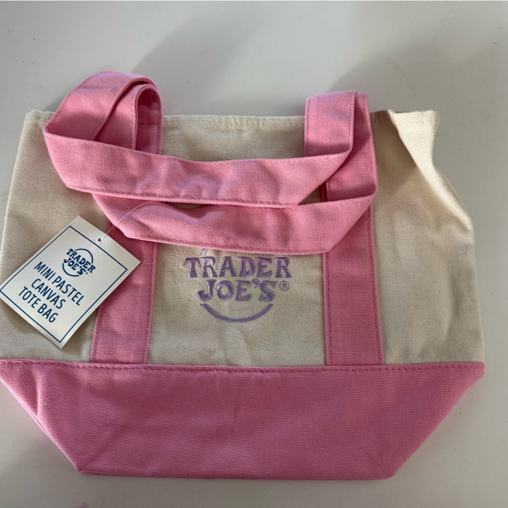Trader Joe's Pastel Pink and Cream Canvas Tote